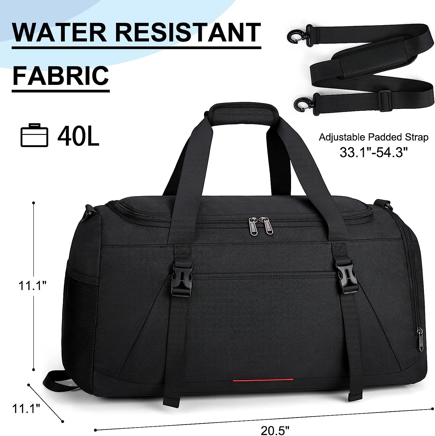 Gym Bag for Men Women 40L Water Resistant Sports Bag Gym Duffle Bag with Wet Pocket Large Travel Duffel Bag Weekender Overnight Bag with Shoe Compartment Black - Image 4